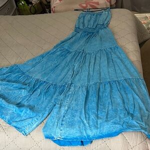 OLI & HALI MINERAL WASH MULTI TIER JUMPSUIT (TURQUOISE BLUE)